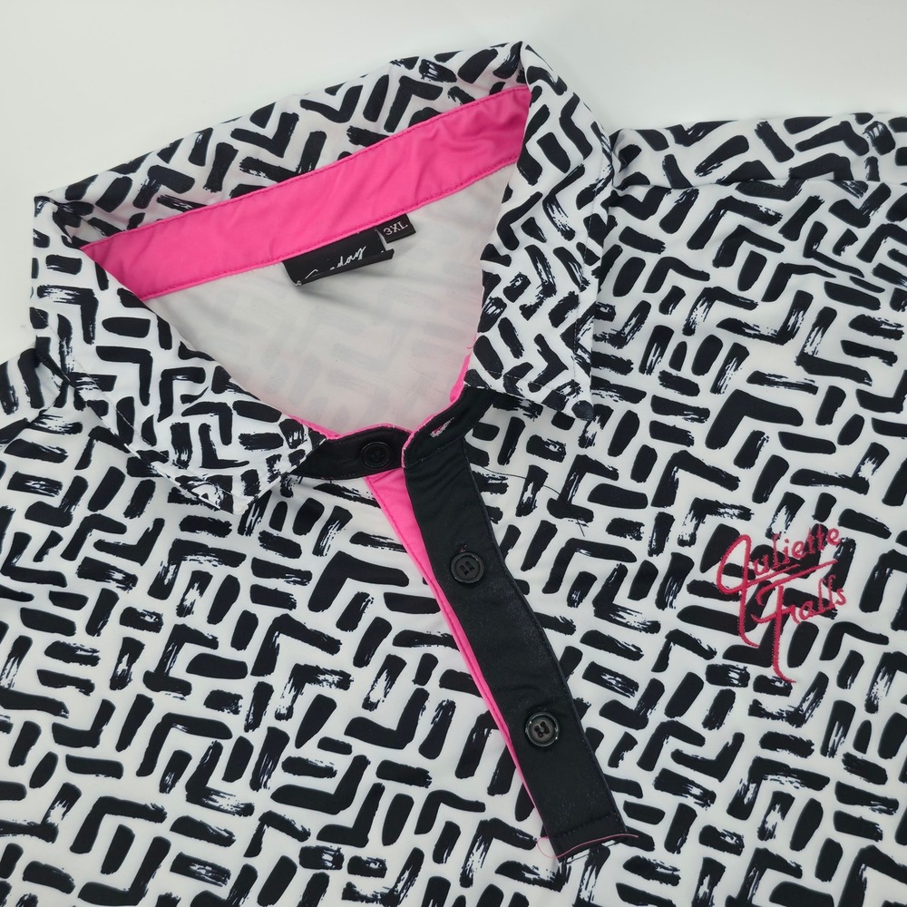 Sunday Swagger Mens 3XL Golf Polo Black White Pink Geometric Pattern Stretch
